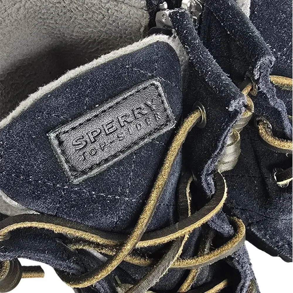 Sperry Top-Sider Waterproof Duck Boots Navy Black Suede Fleece Lined Women’s 8